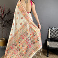Off White Soft Silk Saree Pink Gold Traditional Woven Border