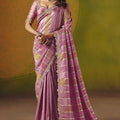 Pink Silk Saree Gold Zari Weaving Embroidered Border Readymade Blouse