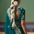 Green Georgette Saree Heavy Silver Embroidery Border Designer Blouse
