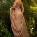 Dusty Peach Crushed Tissue Saree Designer Printed Blouse
