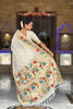 Off White Floral Woven Linen Silk Saree with Designer Peacock Border