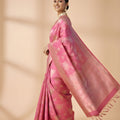 Rose Pink Silk Saree with Gold Zari Floral Weaving Traditional Wear Saree