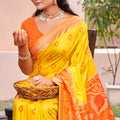 Yellow Orange Silk Blend Saree with Traditional Woven Border
