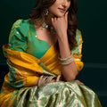 Mustard Yellow Soft Silk Saree with Green Contrast Border