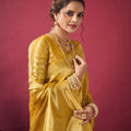 Mustard Yellow Banarasi Silk Saree Rich Golden Zari Weaving Blouse