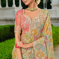 Designer Multicolour Printed Silk Saree with Heavy Embroidered Border