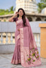 Dusty Pink Linen Silk Saree Hand Painted Lotus Pallu Zari Border
