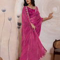 Rani Pink Silk Saree Golden Zari Embroidery Border Matching Blouse
