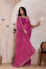 Rani Pink Silk Saree Golden Zari Embroidery Border Matching Blouse