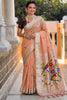 Peach Pink Tussar Silk Saree Multicolor Bird Floral Motif Pallu