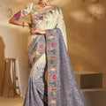 Beige Lavender Banarasi Silk Saree Elegant Designer