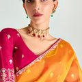 Elegant Yellow Pink Ombre Organza Saree with Designer Blouse