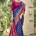 Royal Blue Banarasi Silk Saree Red Zari Border Traditional Saree