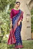 Royal Blue Banarasi Silk Saree Red Zari Border Traditional Saree