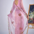 Designer Pink Organza Saree with Floral Embroidery Saree