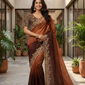 Coffee Brown Ombre Silk Saree with Zari Embroidered Border