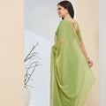 Pista Green Georgette Ready To Wear Saree with Designer Pearl Lace Border