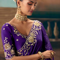 Purple Embroidered Silk Saree Heavy Zari Border Designer Saree