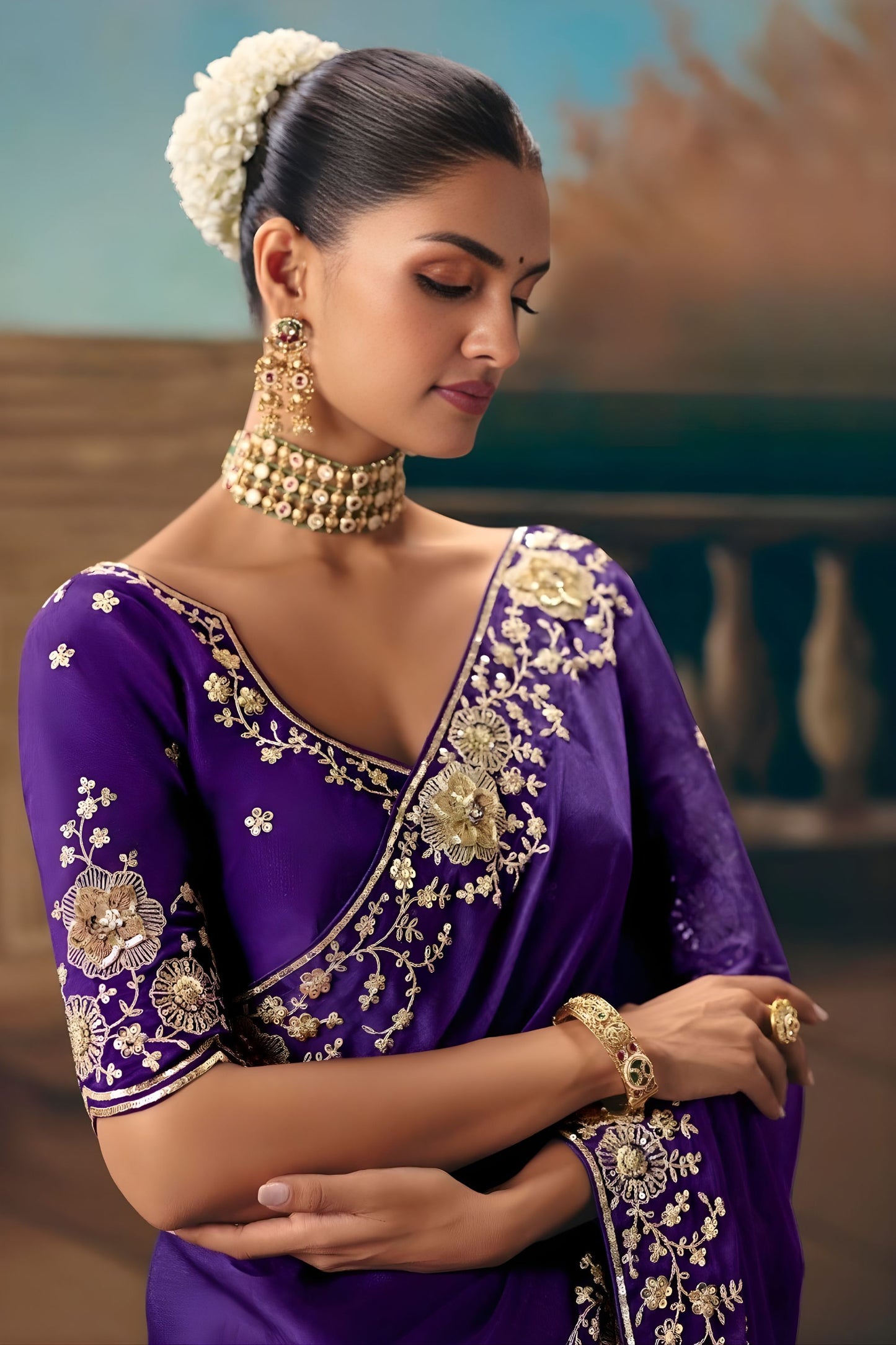 Purple Embroidered Silk Saree Heavy Zari Border Designer Saree