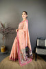 Peach Pink Linen Cotton Saree Artistic Elephant Print Pallu