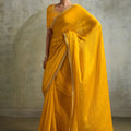 Mustard Yellow Chiffon Saree Zari Border Embroidered Blouse