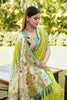 Lime Green Silk Saree with Teal Border Peacock Floral Weaving Work