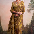Rich Golden Brown Silk Saree Zari Polka Dot Weaving Designer Saree