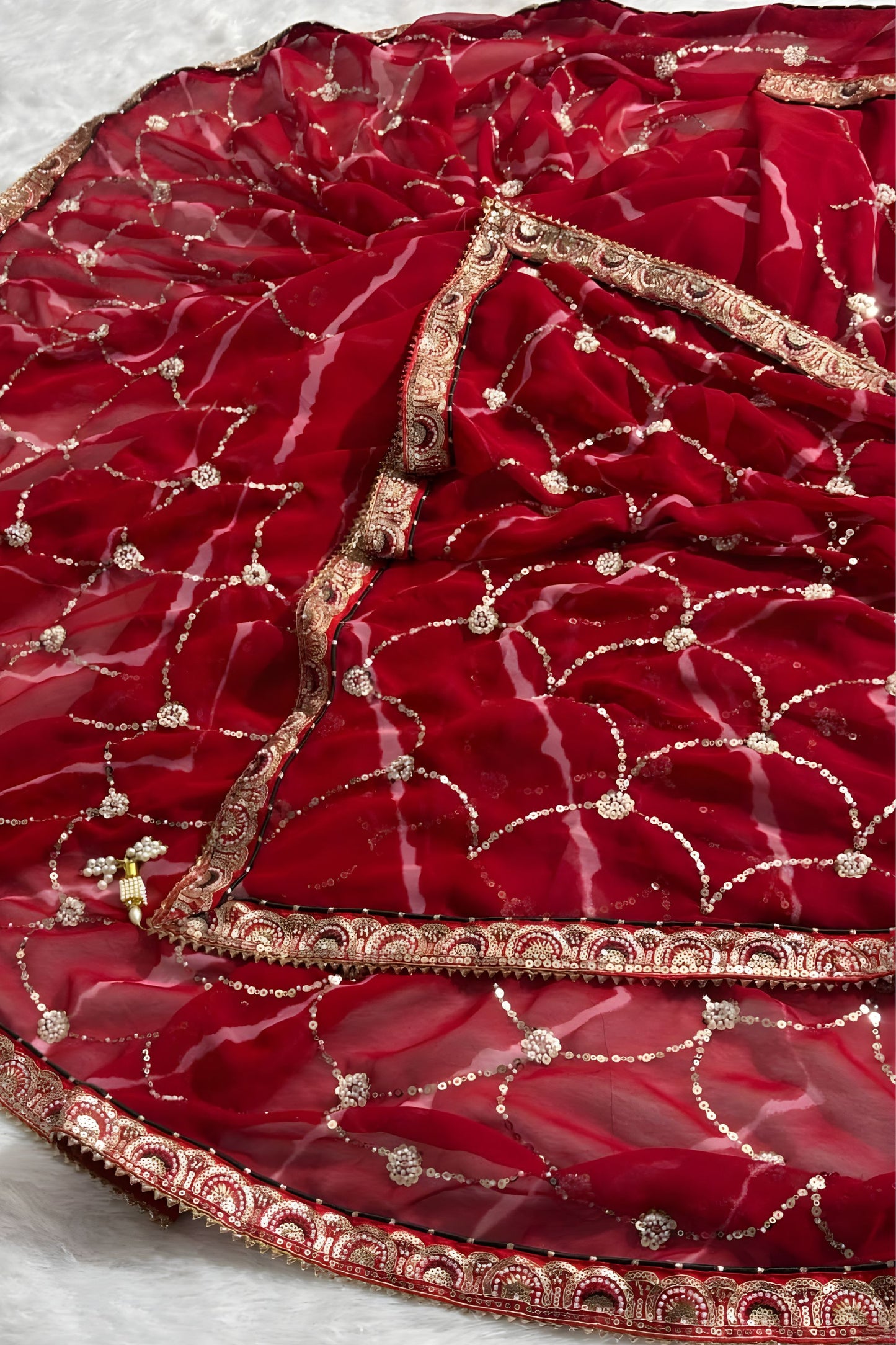 Designer Red Georgette Saree Print Embroidered Border Matching Blouse