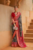 Black and Red Printed Linen Silk Saree with Designer Border