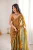 Luxury Mustard Gold Organza Silk Saree Zari Embroidery Designer Blouse