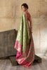 Green Banarasi Silk Saree Pink Zari Border Floral Weaving Saree