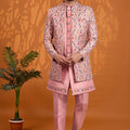 Lovely Pink Floral Printed Indo Western Sherwani for Men With Designer Jacket
