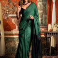Dark Green and Black Dual Tone Silk Saree with Minimal Design