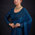 Teal Blue Embroidered Silk Saree with Designer Blouse