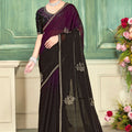  Black Purple Velvet Saree and Contrast Pallu Festive Wear