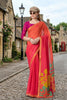  Pink Linen Cotton Saree with Abstract Print Pallu Designer Blouse 
