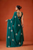 Teal Green Embroidered Georgette Saree Floral Motifs Designer Border