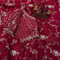 Wine Red Organza Saree Heavy Sequins Embroidery Designer Blouse