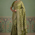 Olive Green Heavy Embroidered Banarasi Silk Saree