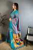 Teal Blue Soft Silk Saree with Contrast Designer Pallu and Zari Work