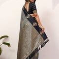 Grey Black Banarasi Silk Saree Antique Gold Zari Motifs Woven Pallu