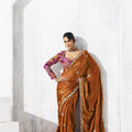 Rust Orange Silk Saree with Golden Pink Designer Blouse