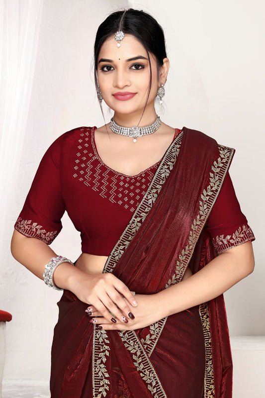 Maroon Silk Saree with Rich Golden Zari Border Designer Saree