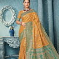 Mustard Banarasi Silk Saree with Green Zari Designer Contrast Border