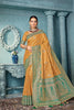 Mustard Banarasi Silk Saree with Green Zari Designer Contrast Border