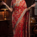 Royal Red Banarasi Silk Saree Weaving Rich Designer Border