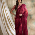 Elegant Maroon Pleated Saree with Designer Printed Blouse