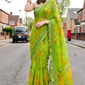 Lime Green Floral Printed Saree Border Casual Wear Saree