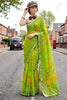 Lime Green Floral Printed Saree Border Casual Wear Saree