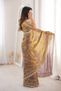 Copper Brown Organza Silk Saree Golden Thread Embroidery Designer Blouse